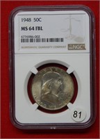 1948 Franklin Silver Half Dollar NGC MS64 FBL