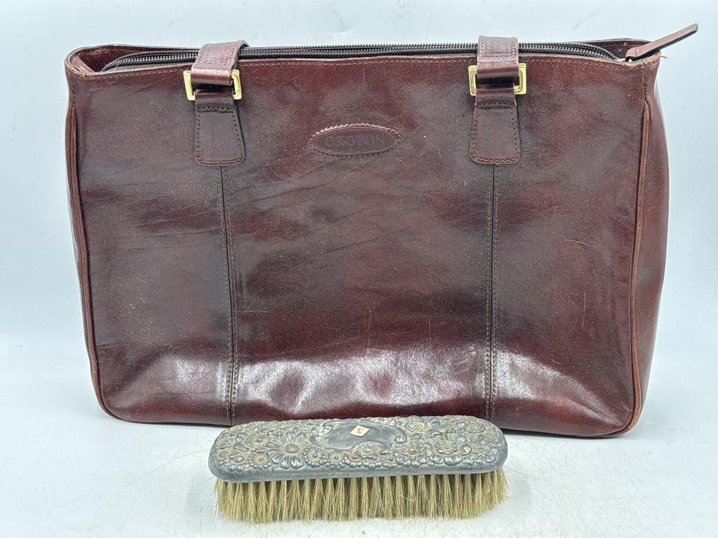 Vintage brown OROTON purse and clothes brush