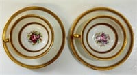 BEAUTIFUL SIGNED FLORAL INTERIOR CUPS & SAUCERS