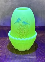 Fenton Glass Yellow Custard Blue Bird Fairy Lamp