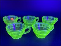 5 URANIUM GLASS DORIC JEANNETTE CUPS