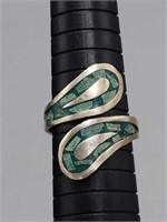 Ring - Sterling Twisted Band w Green Stone Size 9