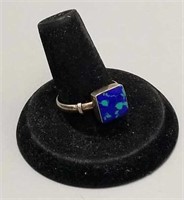Ring - .925 Square Blue/Green Stone Size 8