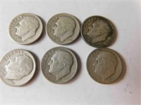 6 Liberty dimes 1940's