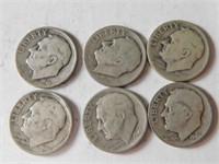 6 Liberty dimes 1940's