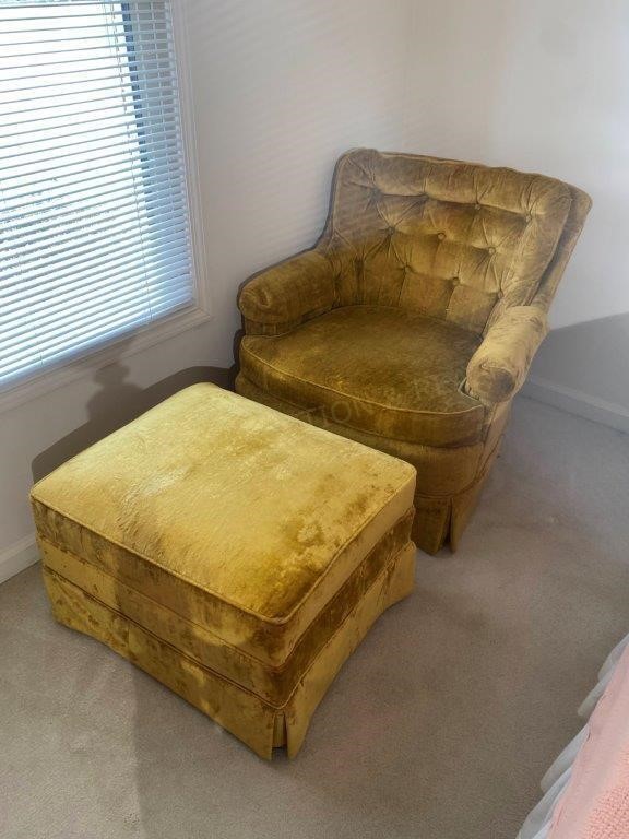 Vintage Crushed Velvet Chair & Ottoman