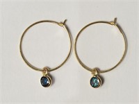 14kt Yellow Gold Blue Diamond Hoop Earrings