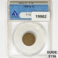 1908-S Indian Head Cent ANACS F12