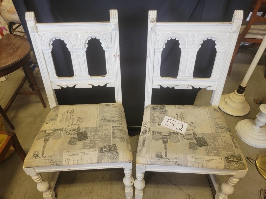 2 Paris Fabric Upholstered Painted Wooden Chairs