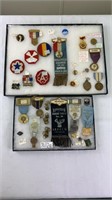 (2) showcases - military patches, buttons, pin
