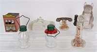 6- VINTAGE GLASS CANDY CONTAINERS & MORE