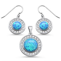 925 Silver Blue Opal Creation Austrian Crystal Set