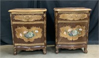 Pair Floral & Gold Decorated End Tables