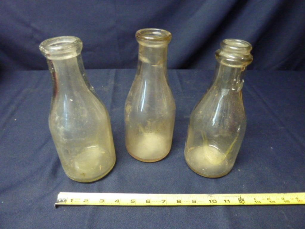 THREE ANTIQUE MILK BOTTLES