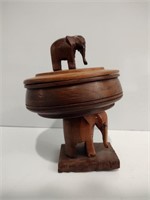 Hand Carved Wood Elephant Trinket Box
