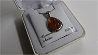 Sterling Silver necklace with large Amber Stone