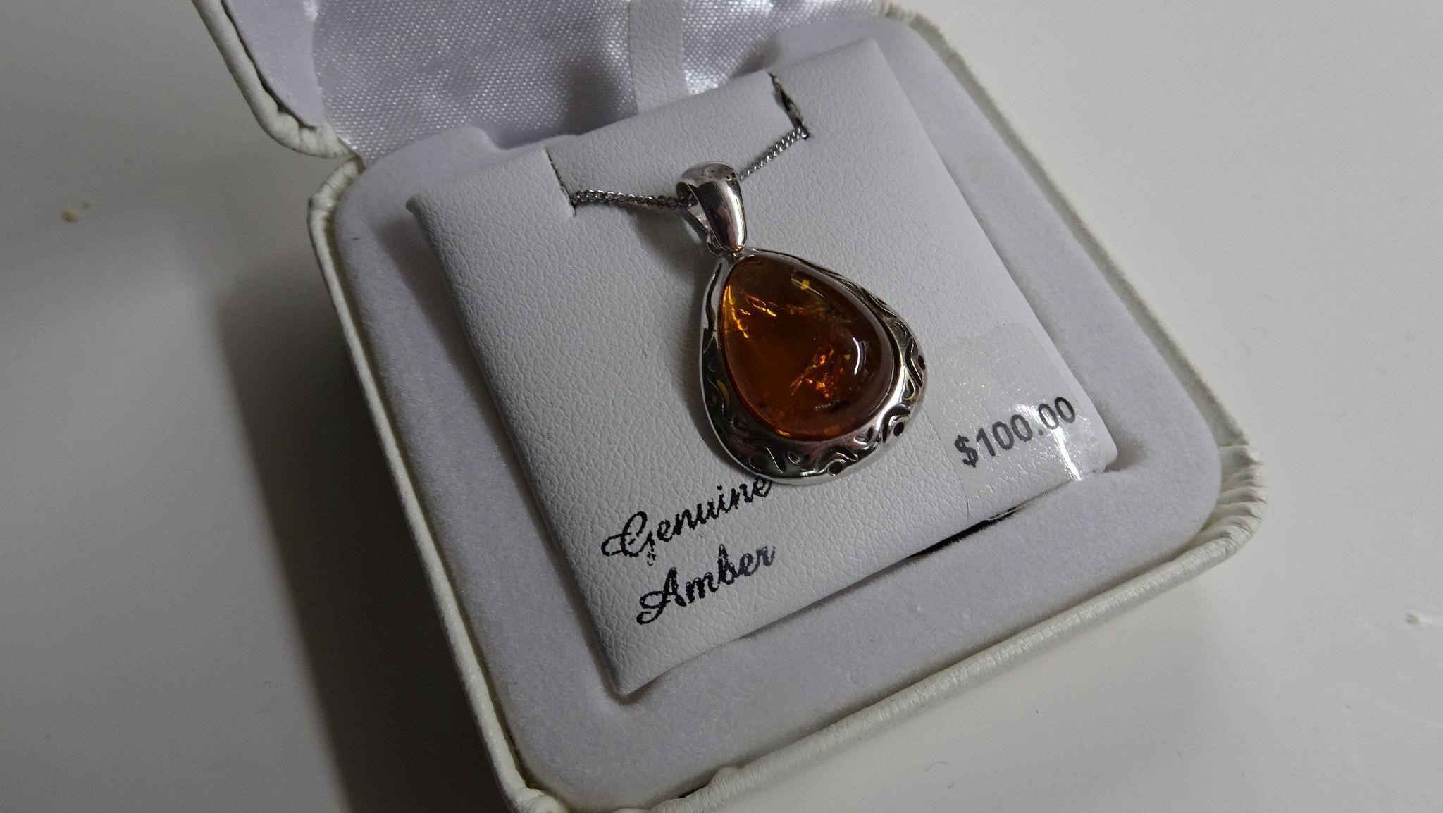Sterling Silver necklace with large Amber Stone