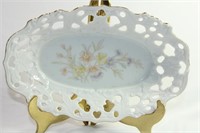 Vintage Pierced Edge Porcelain Floral Long Tray