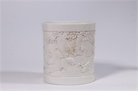 Chinese White Glazed Porcelain Brushpot,Qianlong M