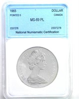 1965 Pointed 5 Dollar NNC MS69 PL Canada