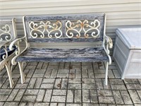 Metal and wood bench 32.5"H x 50.5"D