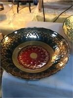 Red blue and gold dish