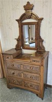 Antique Burl Walnut Swivel Mirror Dresser
