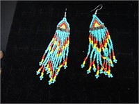 Vtg Native American Inspired Hanging Bead Earrings