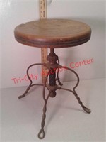 Wrought iron and wood antique piano stool