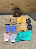 Leather Tool Pouch & Assorted Gloves