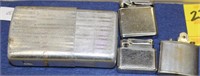 3 Vintage Lighters and Aluminum Cigarette Tin