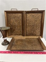 (3) Serving Trays and Vase