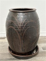 Large vintage pottery planter with tray