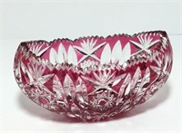 Cranberry & Clear Cut Glass Bowl