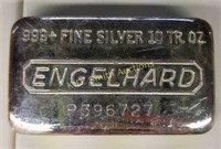 Engelhard 10-oz .999 silver bar serial # P396727
