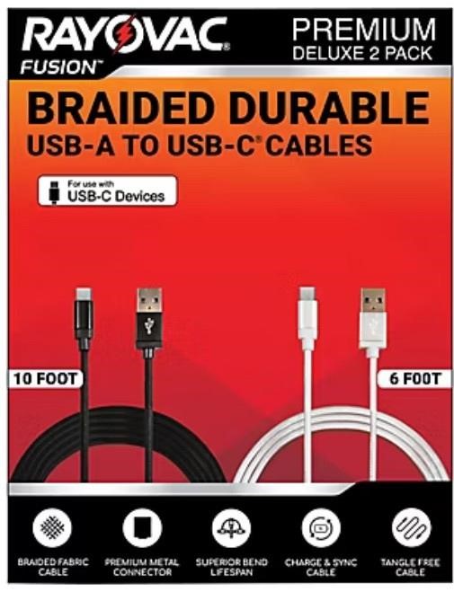 Rayovac USB-A to USB-C Cables, 2 pk.