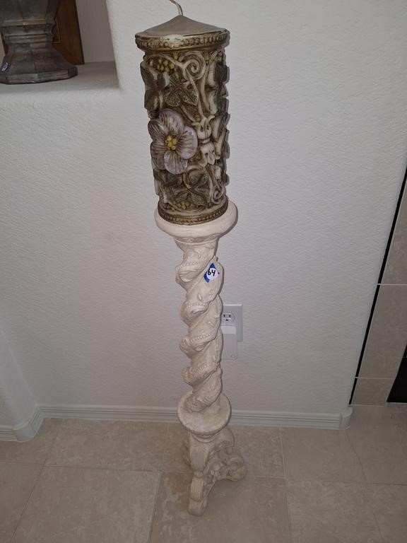 TALL CANDLESTICK AND ORNATE CANDLE