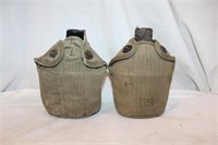 2) US 1945 Canteens w/ Pouches