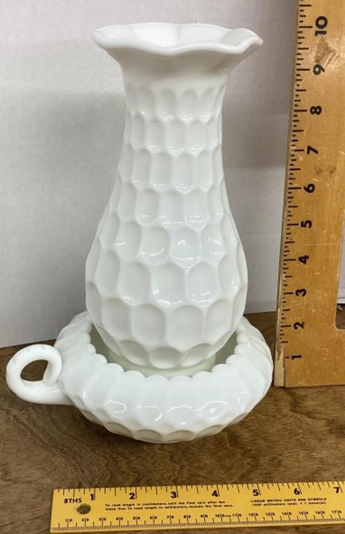 2-pc milk glass candle holder
