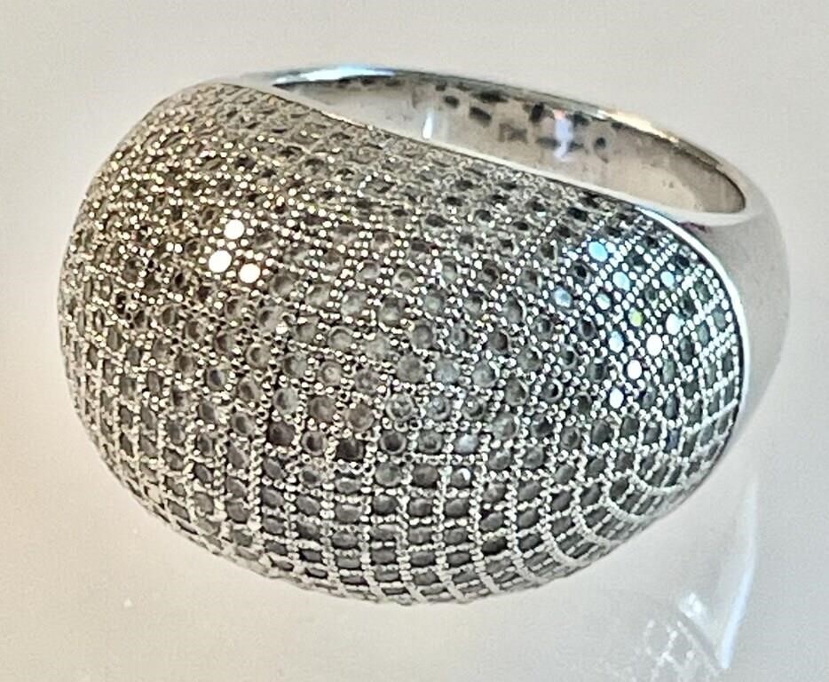 Sterling silver dome ring w/pave crystals