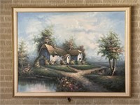 Cottage painting signed - 52 x 40