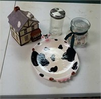 Cute cow plate, cookie jar and misc