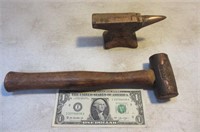 Brass antique 4" Anvil w/ Brass head hammer