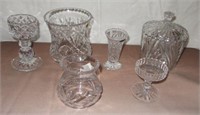 (6) Crystal glassware pieces including ice