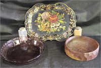 VTG Painted Tray, Wooden Bowl & More