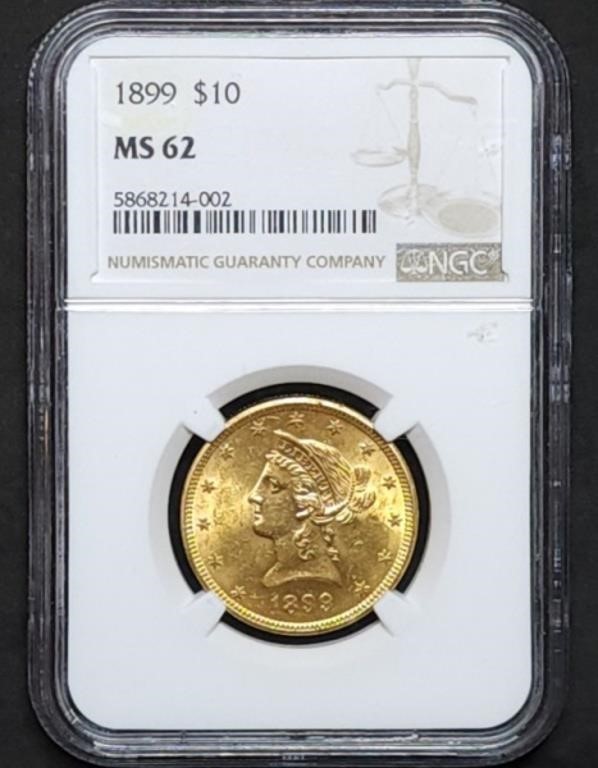1899 $10 Liberty Gold Eagle NGC MS62 Sharp Coin