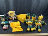 Green Bay Packer items, cheesehead, scarf, etc