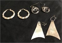 Lot Of 3 Pairs Of Sterling Silver Earrings
