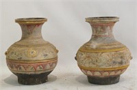 Han pottery bulbous vases w lion's mask
