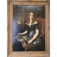 American School Oil Painting LADY W/ A BOOK 19th
